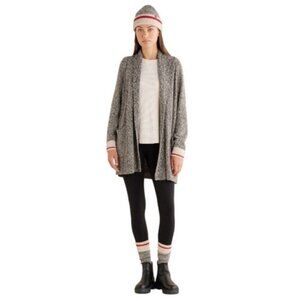 ROOTS Cabin Shawl Cotton Open Cardigan Sweater Knit Pockets Slits Lightweight M